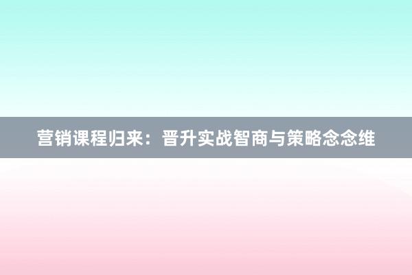 营销课程归来：晋升实战智商与策略念念维